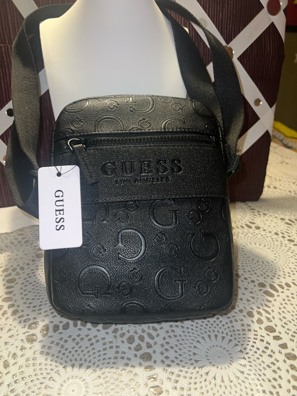 GUESS Black Embossed Logo Messenger Crossbody